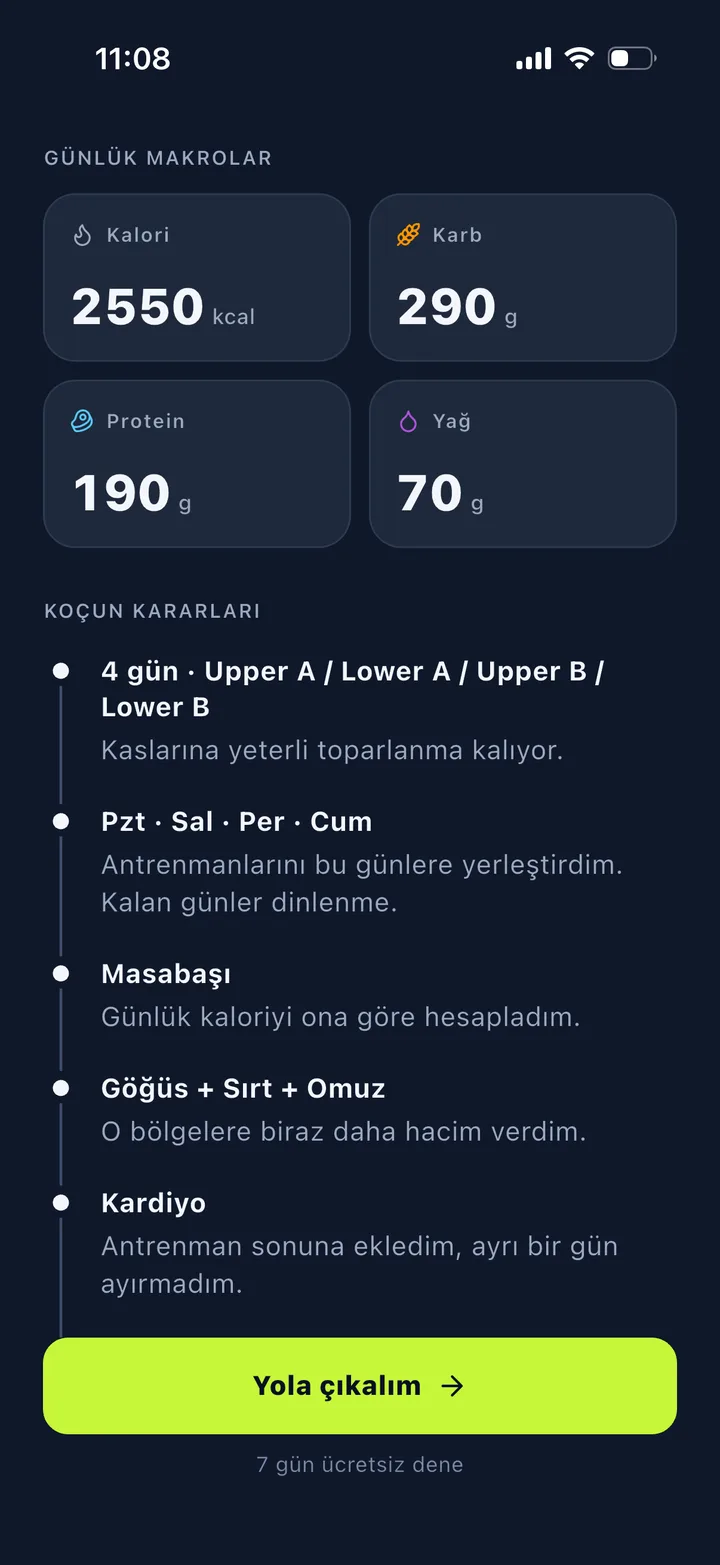 Pumpfy koçun kararları ekranı