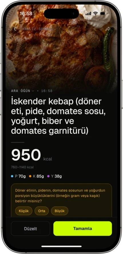 Pumpfy AI yemek tarama sonucu